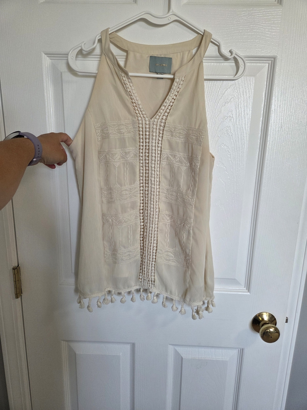 Skies Are Blue Cream Crochet Tassel Tank Top